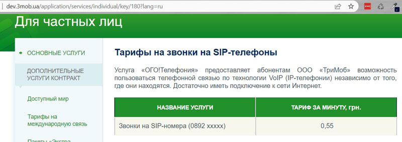 sip-номер Тримоб Тарифи на SIP-номери компанії Тримоб